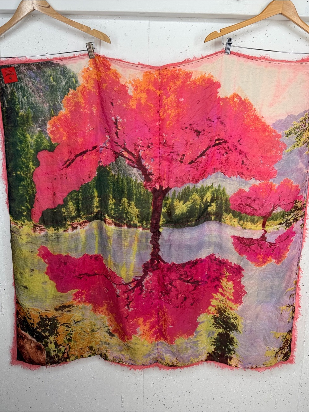 Erfurt Pink Watercolor Tree Silk Cotton Scarf 44 x 44”